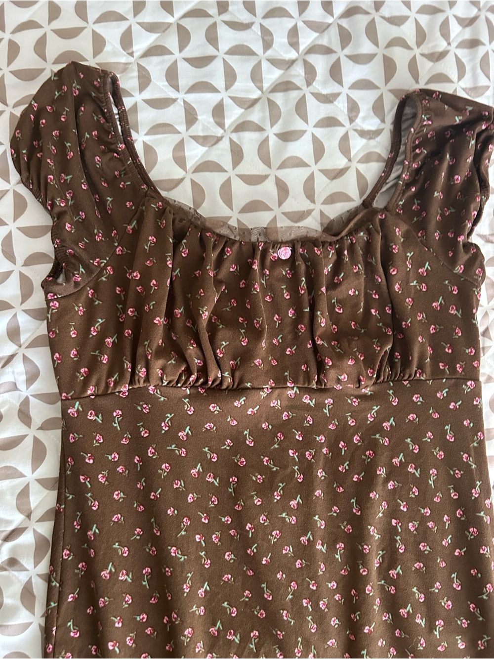 No Boundaries Brown Dress with Pink Rose Print